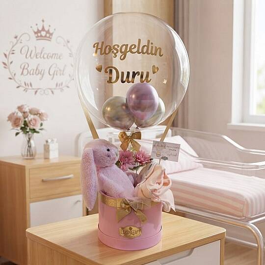 KIYAFETLİ VE UYKU ARKADAŞLI HEDİYE BALON KUTUSU, İSİMLİ