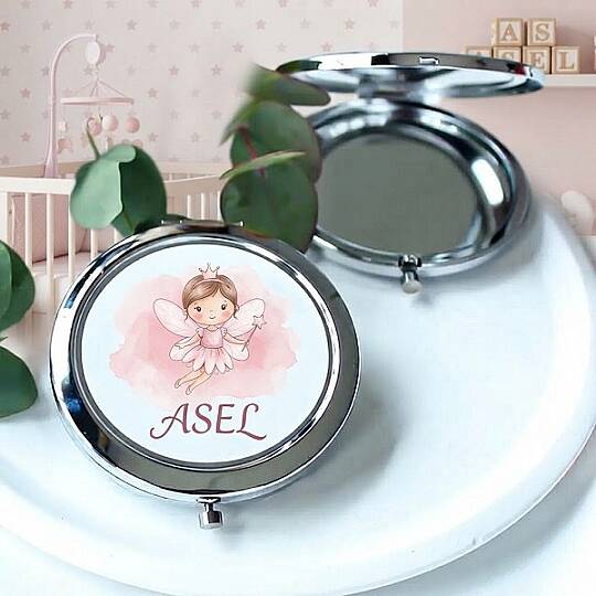 BEBEK HEDİYELİK, KİŞİYE ÖZEL TASARIM CEP AYNASI, GÜMÜŞ