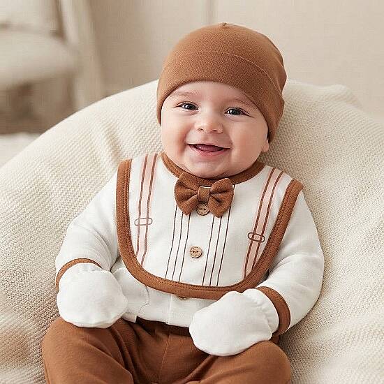 ERKEK BEBEK 5'Lİ SET, PAPYONLU, CAPPUCINO - 1