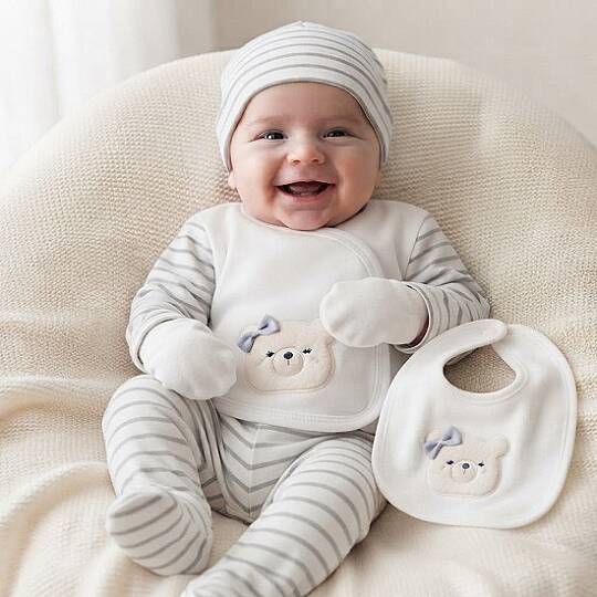 ERKEK BEBEK AYICIKLI 5'Lİ ORGANİK SET, GRİ