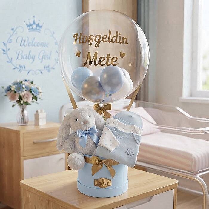 ERKEK BEBEK, KIYAFETLİ VE UYKU ARKADAŞLI HEDİYE BALON KUTUSU, İSİMLİ - 1