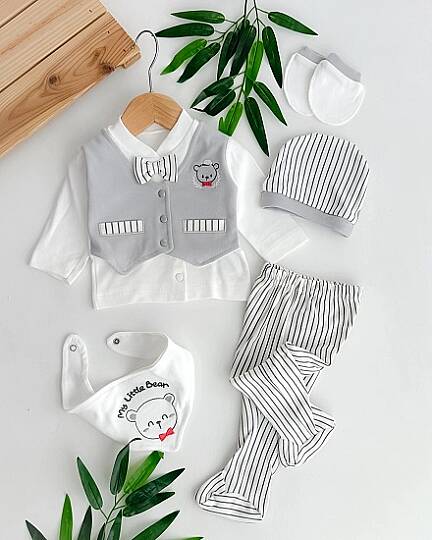 ERKEK BEBEK MY LITTLE BEAR 5'Lİ ORGANİK SET, GRİ