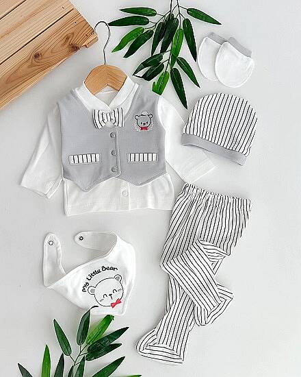 ERKEK BEBEK MY LITTLE BEAR 5'Lİ ORGANİK SET, GRİ - 1