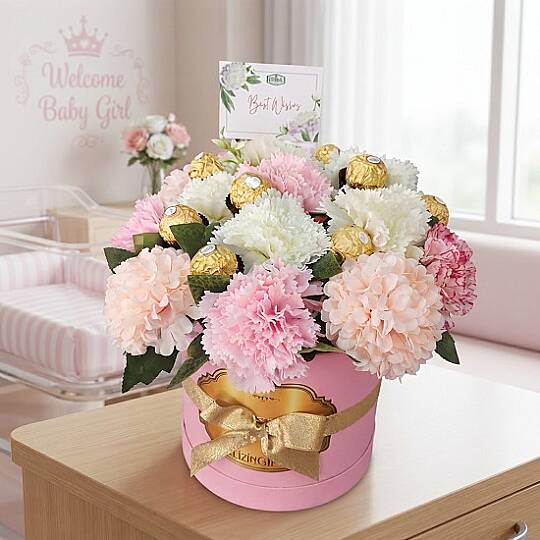 FERRERO ROCHER ÇİKOLATA & KARIŞIK ÇİÇEK ARANJMANI, PEMBE