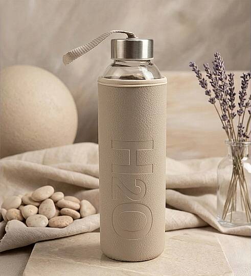 H2O DERİ KILIFLI SU ŞİŞESİ, KREM, 500 ML