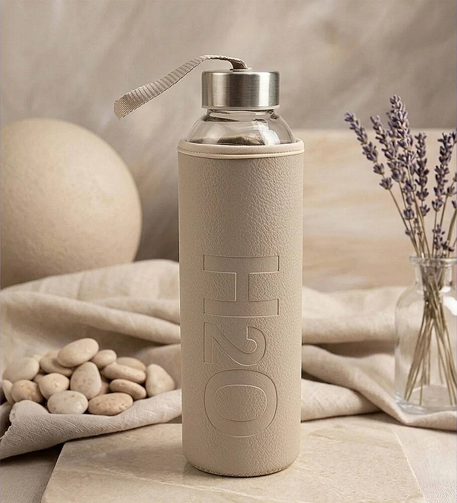 H2O DERİ KILIFLI SU ŞİŞESİ, KREM, 500 ML - 1