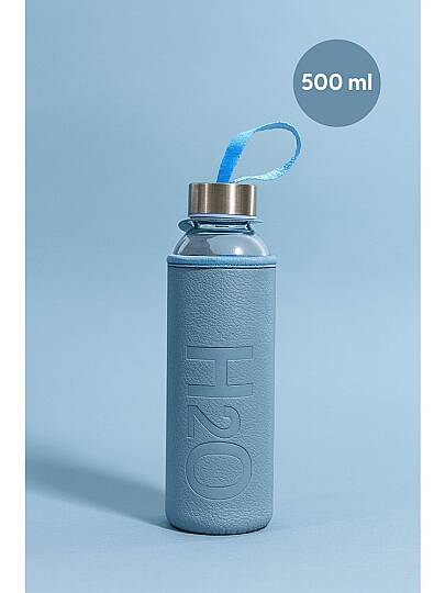 H2O DERİ KILIFLI SU ŞİŞESİ, MAVİ, 500 ML