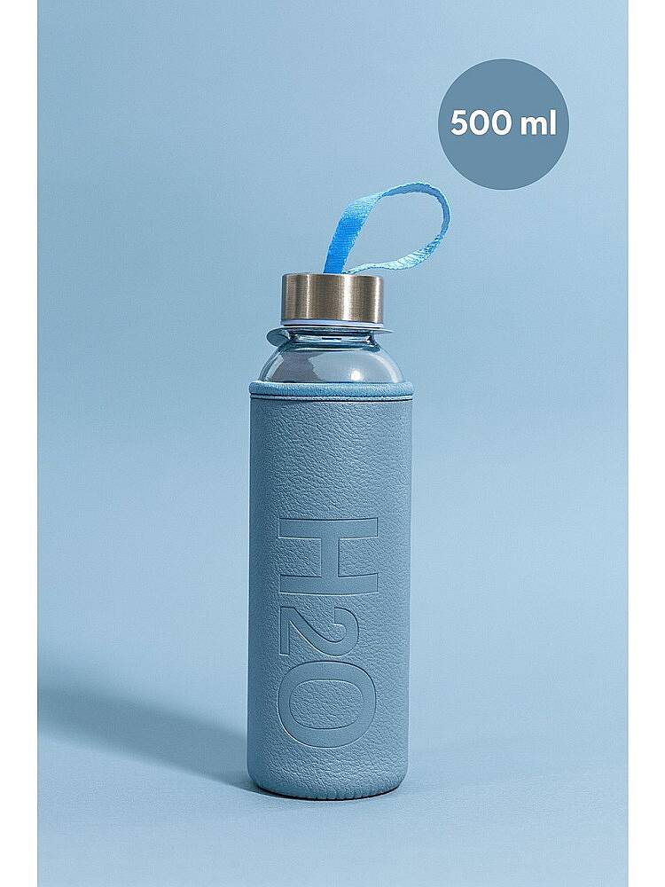 H2O DERİ KILIFLI SU ŞİŞESİ, MAVİ, 500 ML - 1