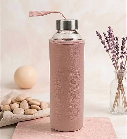 H2O DERİ KILIFLI SU ŞİŞESİ, PEMBE, 500 ML