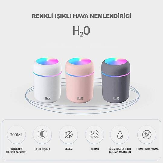 H2O DİFÜZÖR RENKLİ IŞIKLI HAVA NEMLENDİRİCİ, 300 ML - 4