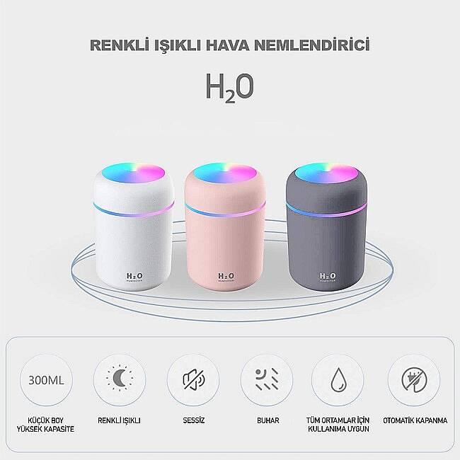 H2O DİFÜZÖR RENKLİ IŞIKLI HAVA NEMLENDİRİCİ, 300 ML - 4