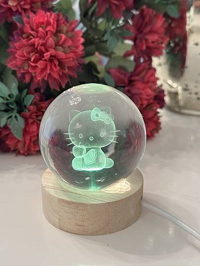 HELLO KITTY TASARIM, IŞIKLI USB'Lİ DEKORATİF CAM KÜRE