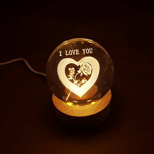 I LOVE YOU TASARIM, IŞIKLI USB'Lİ DEKORATİF CAM KÜRE