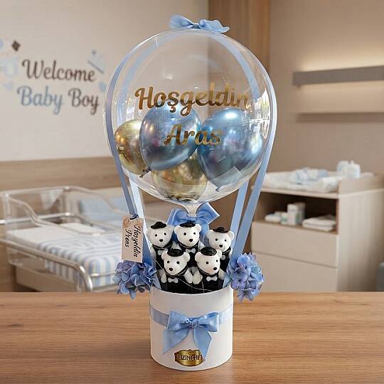 IŞIKLI ERKEK BEBEK BALON KUTUSU, İSİMLİ