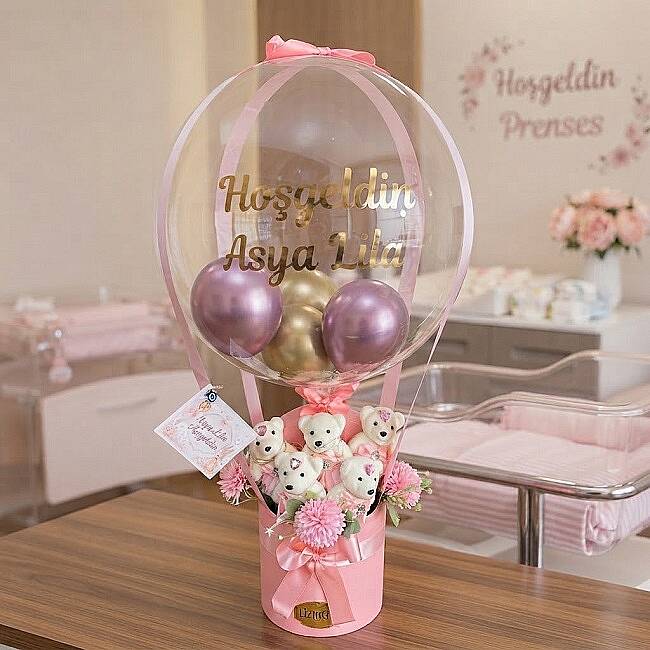 IŞIKLI KIZ BEBEK BALON KUTUSU, İSİMLİ - 1