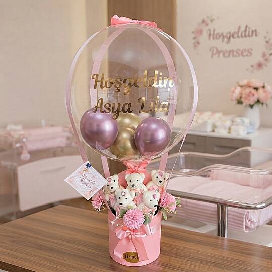 IŞIKLI KIZ BEBEK BALON KUTUSU, İSİMLİ