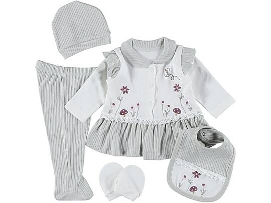 KIZ BEBEK ARI ÇİÇEK NAKIŞLI 5'Lİ ORGANİK SET, YEŞİL
