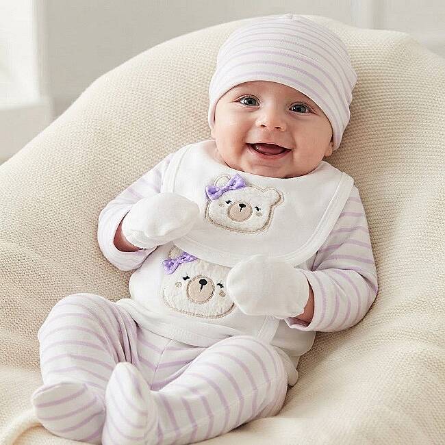 KIZ BEBEK AYICIKLI 5'Lİ ORGANİK SET, LİLA - 1