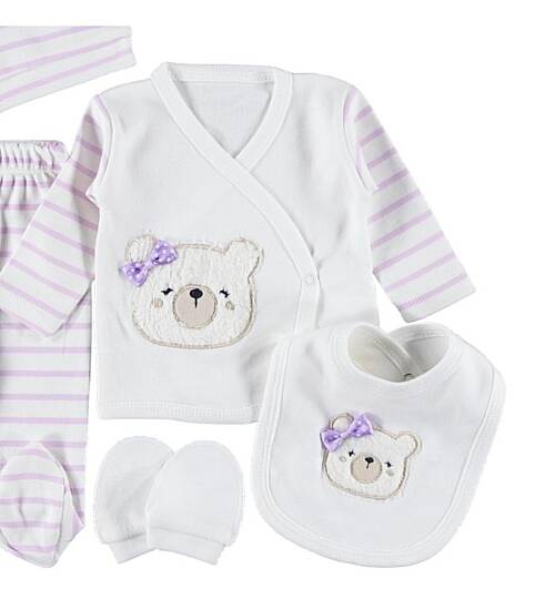 KIZ BEBEK AYICIKLI 5'Lİ ORGANİK SET, LİLA - 2