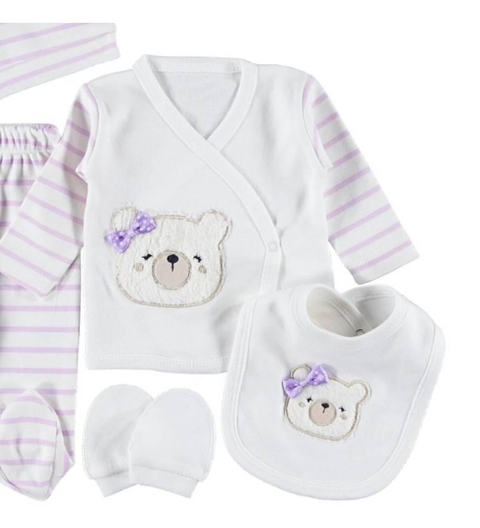 KIZ BEBEK AYICIKLI 5'Lİ ORGANİK SET, LİLA - 2