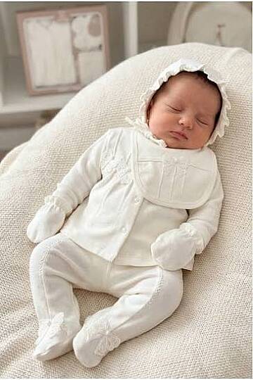 KIZ BEBEK İNCİ İŞLEMELİ 5'Lİ ORGANİK SET, EKRU