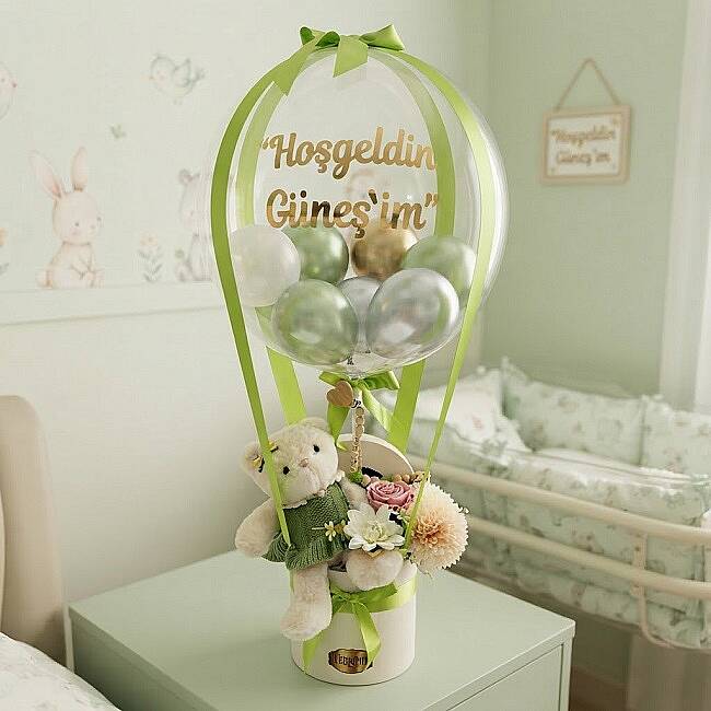 KIZ BEBEK PELUŞ OYUNCAKLI VE EMZİK ASKILI BALON KUTUSU, İSİMLİ - 1