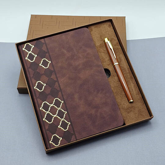 KUTULU VIP DERİ DEFTER & KALEM SETİ, KAHVERENGİ