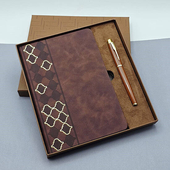 KUTULU VIP DERİ DEFTER & KALEM SETİ, KAHVERENGİ - 1
