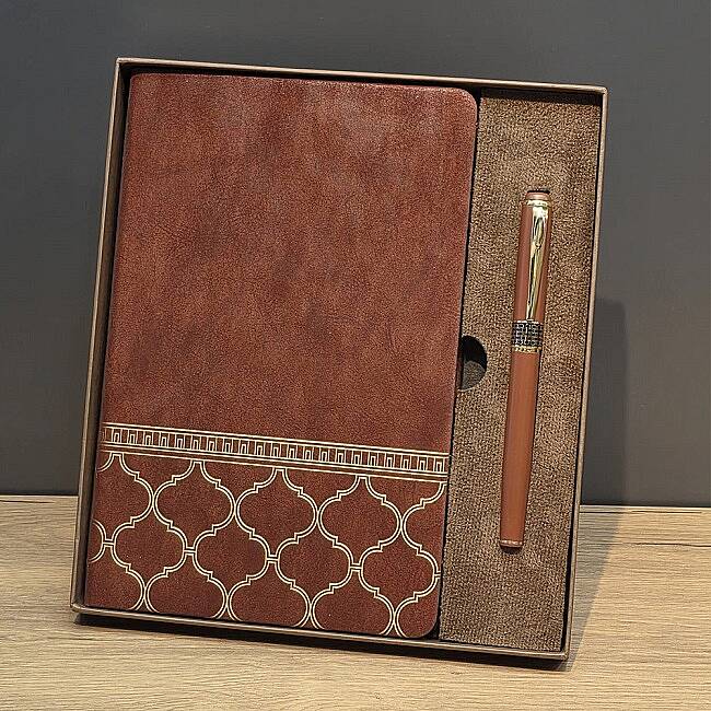 KUTULU VIP DERİ DEFTER & KALEM SETİ, TABA - 1