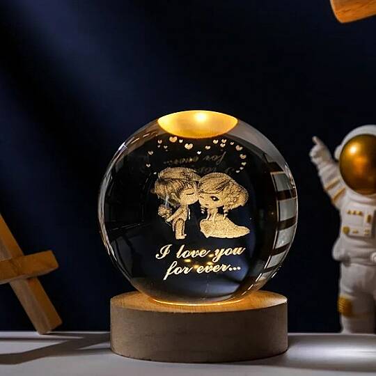 LOVE YOU FOREVER TASARIM, IŞIKLI USB'Lİ DEKORATİF CAM KÜRE