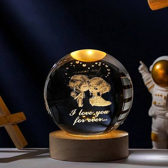 LOVE YOU FOREVER TASARIM, IŞIKLI USB'Lİ DEKORATİF CAM KÜRE - 1