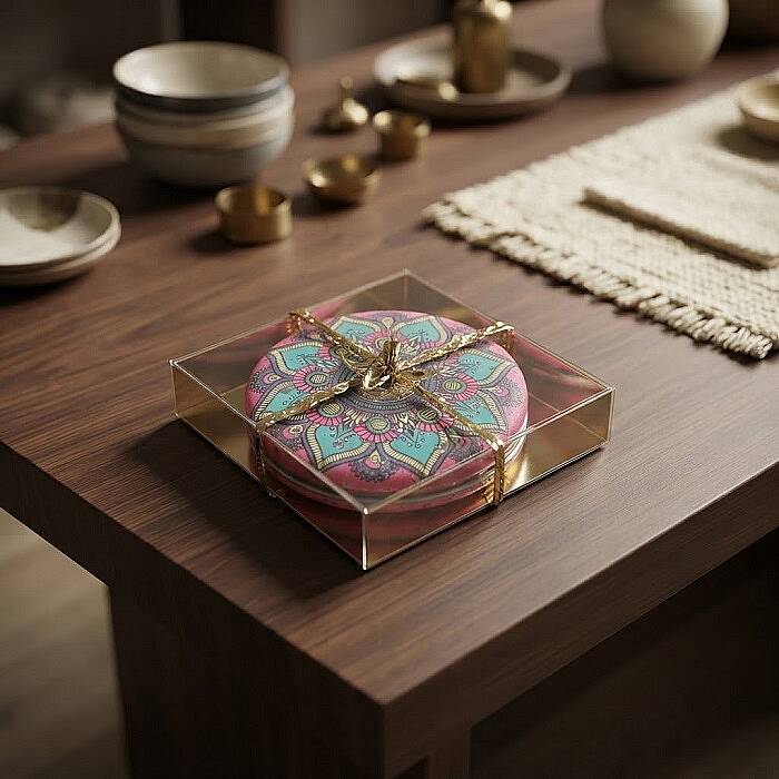 MANDALA TEMALI YUVARLAK EL AYNASI - 1