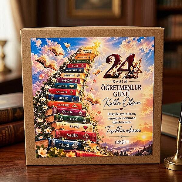 ÖĞRETMENLER GÜNÜ TEMALI HEDİYE KUTUSU, 20 X 20 X 9 CM - 1
