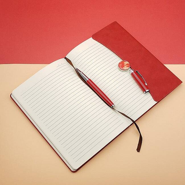 ÖZEL KUTULU, ÇANTALI VIP DERİ DEFTER & KALEM SETİ, KIRMIZI - 2