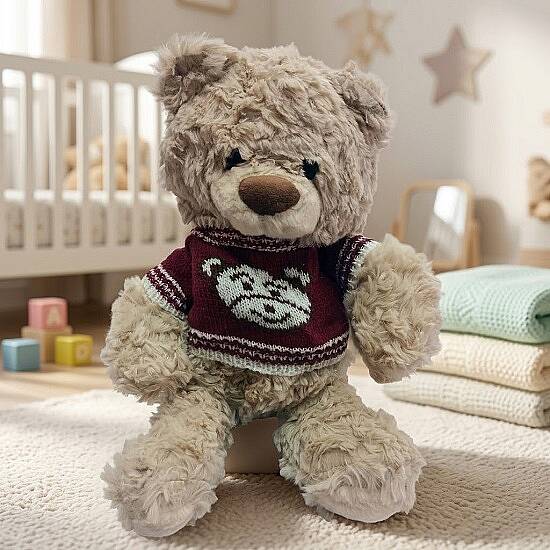 PELUŞ AYI, 22 CM, BORDO KAZAKLI - 1