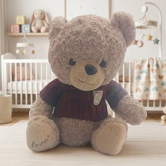 PELUŞ AYI, 30 CM, BORDO KAZAKLI