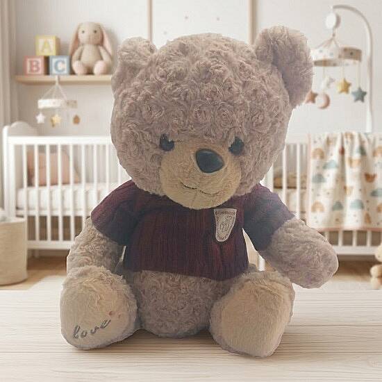 PELUŞ AYI, 30 CM, BORDO KAZAKLI - 1