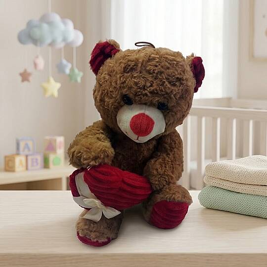 PELUŞ AYI, 35 CM, KALPLİ KURDELELİ