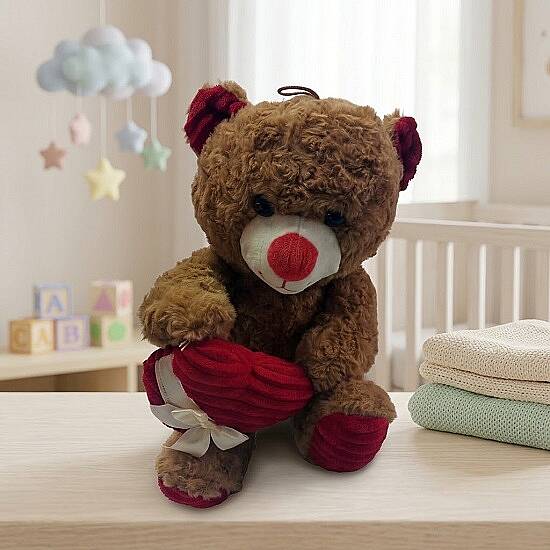 PELUŞ AYI, 35 CM, KALPLİ KURDELELİ - 1