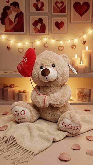 PELUŞ AYI, 60 CM, KALP BALONLU