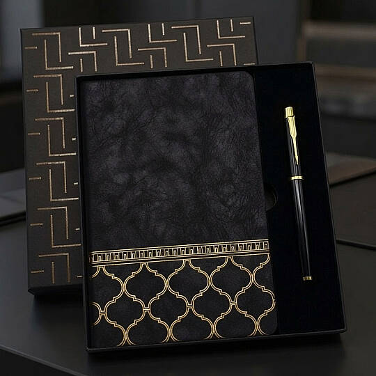 KUTULU VIP DERİ DEFTER & KALEM SETİ, SİYAH